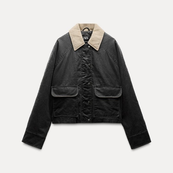Zara Jackets & Blazers - Zara CORDUROY COLLAR WAXED JACKET Large